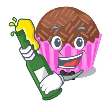 Birayla brigadeiro bir maskot vektör esnaf sarılır