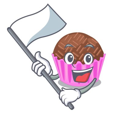 Bayrakla brigadeiro bir maskot vektör esnaf sarılır