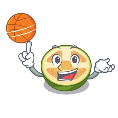 Bir çizgi film sepet vektör esnaf ile basketbol feijoa meyve