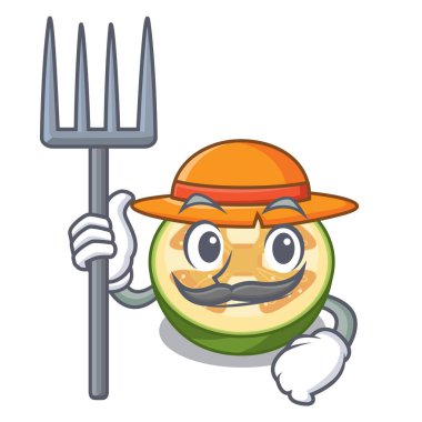 Esnaf çiftçi feijoa meyve karikatür sepet içinde vektör