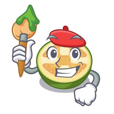 Sanatçı feijoa meyve karikatür sepet içinde esnaf vektör