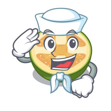 Denizci feijoa meyve karikatür sepet içinde esnaf vektör