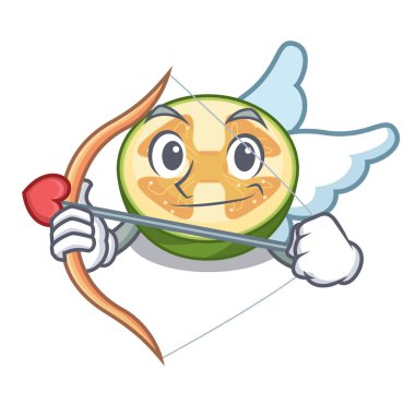 Aşk tanrısı feijoa meyve karikatür sepet içinde esnaf vektör