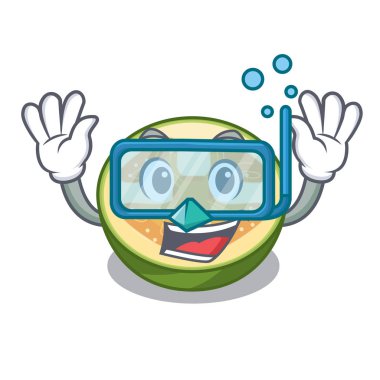 Dalış faijoa meyve suyu karakter cam vektör çizim üzerinde