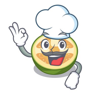 Şef faijoa meyve suyu karakter cam vektör çizim üzerinde