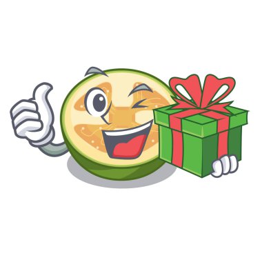 Hediye feijoa meyve dilimleri ile karikatür plaka vektör çizim