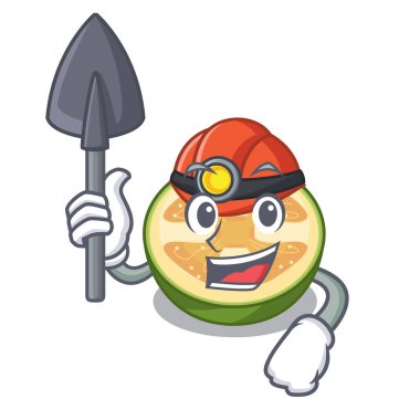 Madenci feijoa meyve dilimleri karikatür plaka vektör çizim