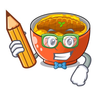 Öğrenci katsudon sos karakter kase vektör çizim