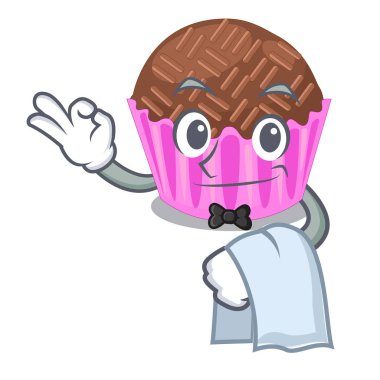 Karakter kavanoz vektör esnaf içinde sunulan garson bragadeiro