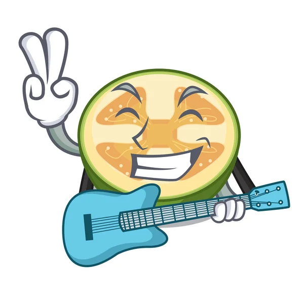 Gitar feijoa meyve dilimleri ile karikatür plaka vektör çizim
