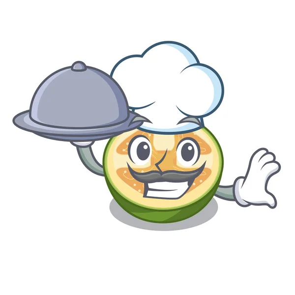 Chef Con Alimentos Feijoa Rodajas Frutas Ilustración Vector Placa Dibujos — Vector de stock