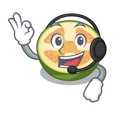 Maskot vektör illüstrasyon izole kulaklık meyve feijoa ile