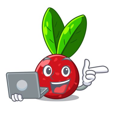 Bir çizgi film sepet vektör esnaf ile dizüstü yangmei meyve