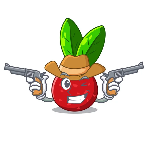Cowboy Yangmei Fruit Dans Panier Dessin Animé Vecteur Illustartion — Image vectorielle