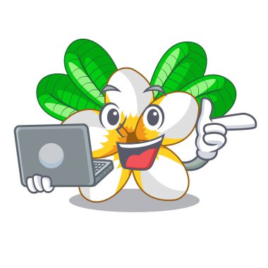 Bir çizgi film sepet vektör çizim ile dizüstü çiçek frangipain