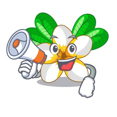 Bir çizgi film sepet vektör çizim ile megafon çiçek frangipain