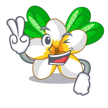 İki parmak frangipani çiçek chracter pot vektör çizim