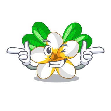 Wink frangipani chracter pot vektör çizim çiçek