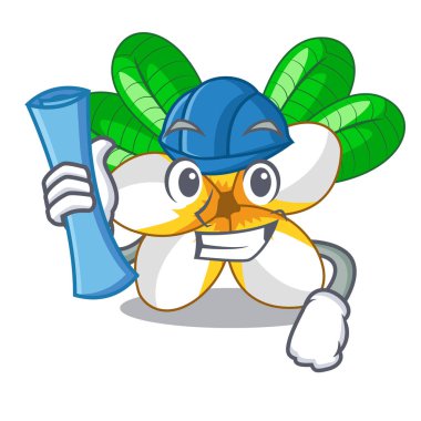 Mimar frangipani chracter pot vektör çizim çiçek