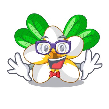 Geek frangipani çiçek chracter tencerede illüstrasyon vektör