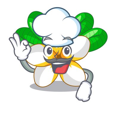 Şef frangipani çiçek chracter tencerede illüstrasyon vektör