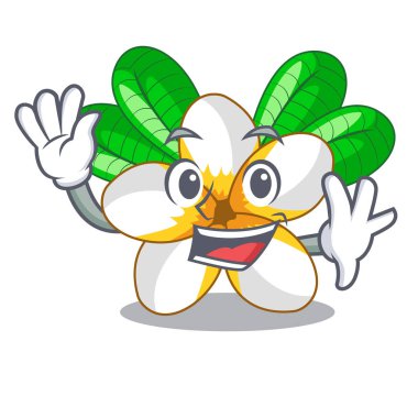 Frangipani çiçek chracter pot vektör çizim içinde sallayarak