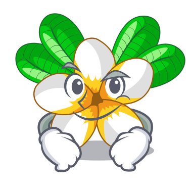 Chracter pot vektör çizim Smirking frangipani çiçeklenir