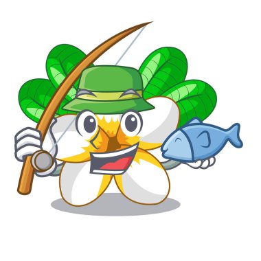 Balık tutma frangipani karikatür ağaç vektör çizim çiçek