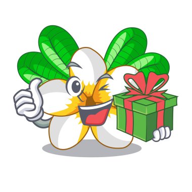 Çizgi film ağaç vektör çizim ile hediye frangipani çiçek