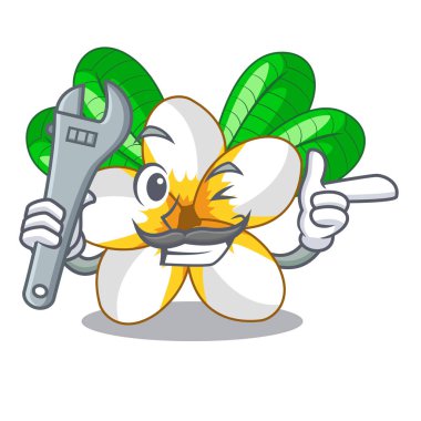 Mekanik çiçek frangipani maskot vektör illüstrasyon izole