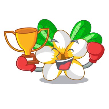 Boks şampiyonu çiçek frangipani maskot vektör illüstrasyon izole