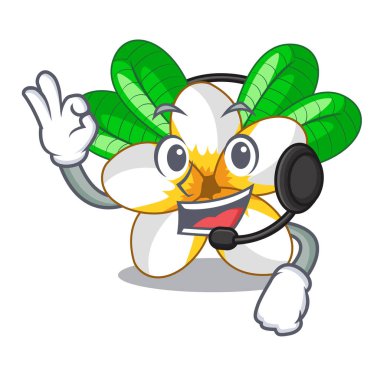Maskot vektör illüstrasyon izole kulaklık çiçek frangipani ile