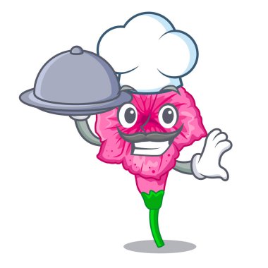 Şef gıda Petunya çiçek ile karakter tencere vektör çizim içinde büyür