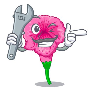 Mekanik bir maskot çiçek sepeti vektör çizim Petunya