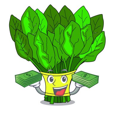 Para çantası taze ıspanak sebze ile karakter buzdolabı vektör çizim