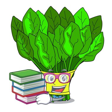 Maskot vektör illüstrasyon izole kitap sebze ıspanak ile öğrenci