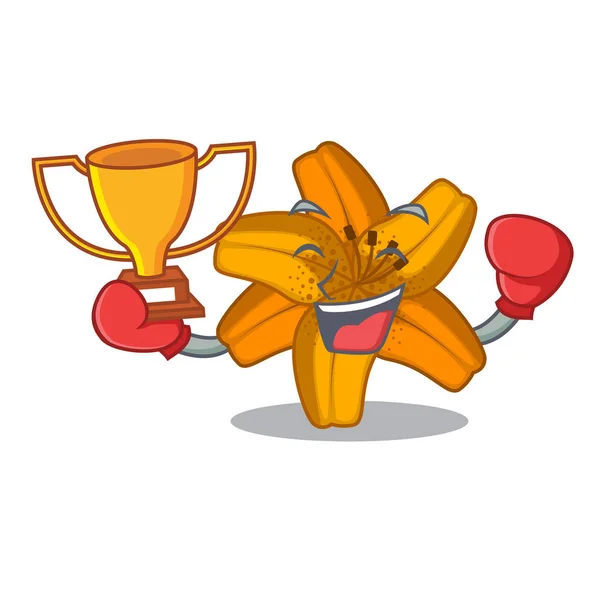 Ganador Boxeo Flor Lirio Tigre Aislado Ilustración Vector Mascota — Vector de stock
