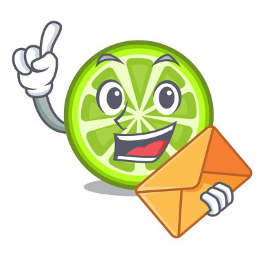 Zarf yeşil limon dilimleri ile çizgi film şişe vektör esnaf