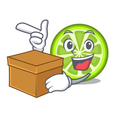 Çizgi film şişe vektör esnaf kutusu yeşil limon dilimleri ile