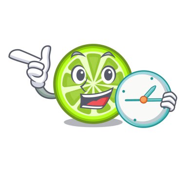 Çizgi film şişe vektör esnaf saat yeşil limon dilimleri ile