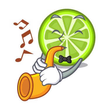 Trompet yeşil limon dilimleri ile karakter buzdolabı vektör çizim