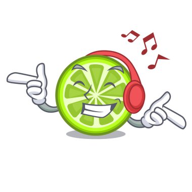 Karakter buzdolabı vektör çizim dinleme müzik yeşil limon dilimlerini