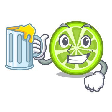 Suyu yeşil limon dilimleri ile karakter buzdolabı vektör çizim