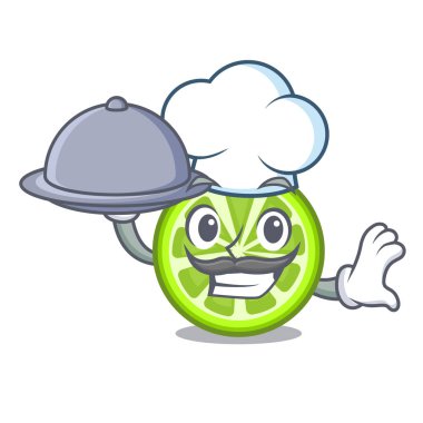 Şef karakter buzdolabı vektör çizim gıda yeşil limon dilimleri ile