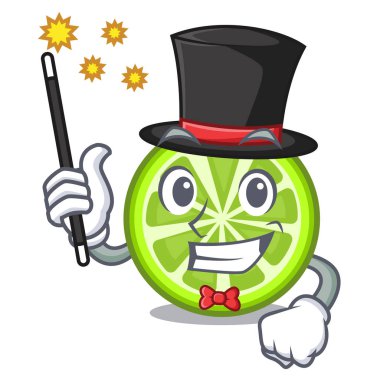 Sihirbaz yeşil limon dilimleri maskot plaka vektör çizim
