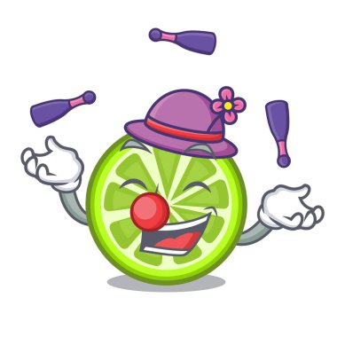 Maskot plaka vektör çizim hokkabazlık yeşil limon dilimleri