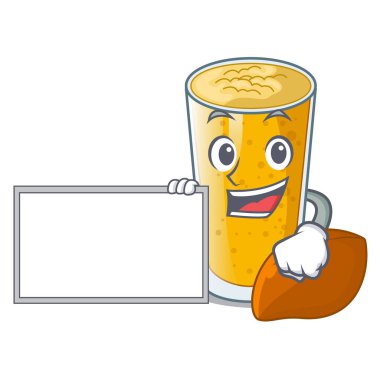 Bir çizgi film cam vektör esnaf ile Yönetim Kurulu lassi mango