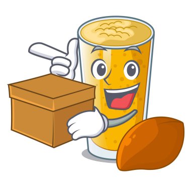 Bir çizgi film şişe vektör esnaf ile kutusu lassi mango