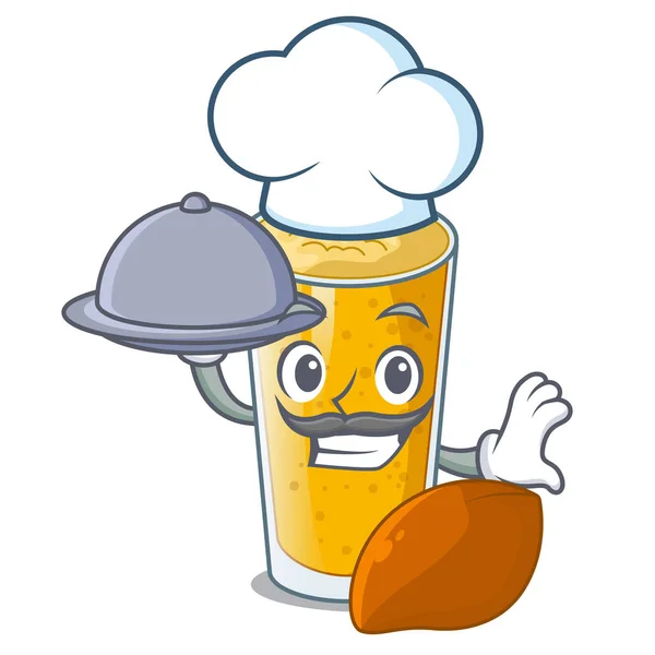 Chef Con Comida Lassi Mango Mesa Mascota Vector Illustartion — Vector de stock