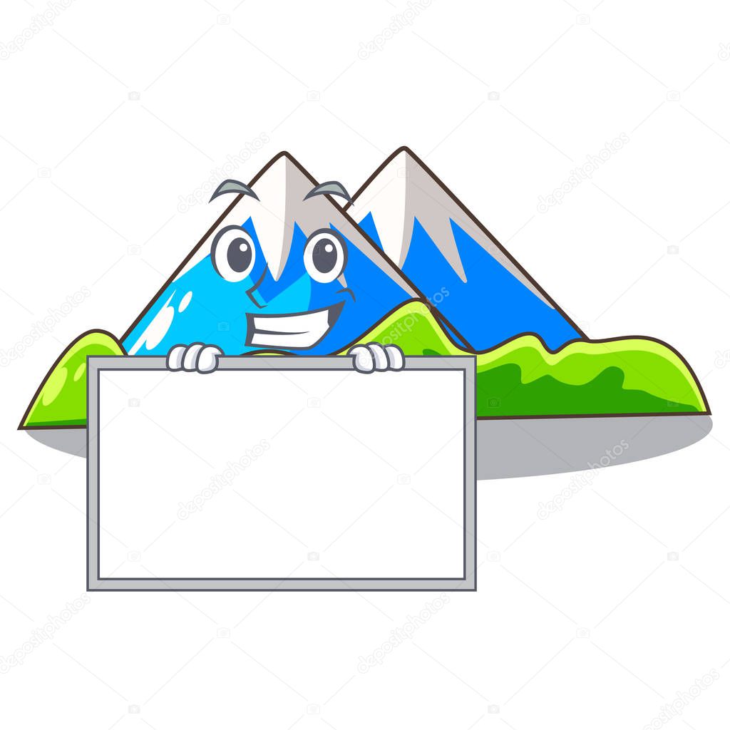 Grinning with board beautiful mountain in the cartoon form vector illustration